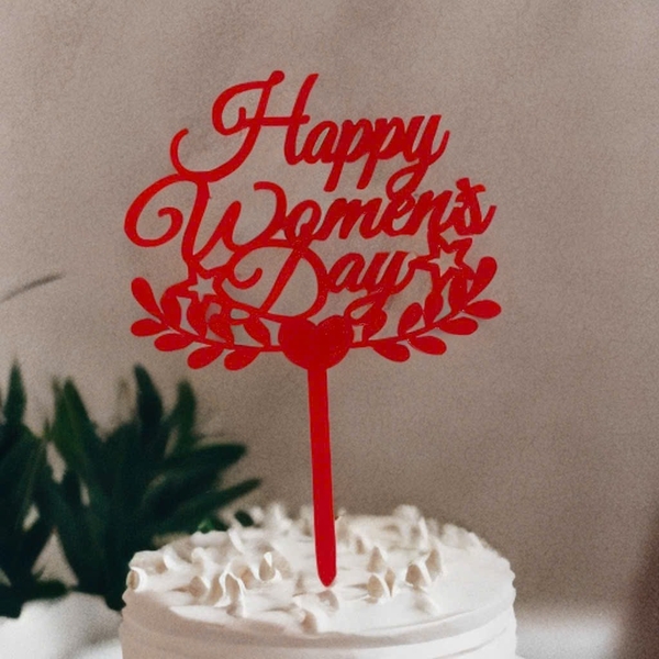 Set 10 mica Happy women's day cành lá cây bên dưới -ĐỎ.