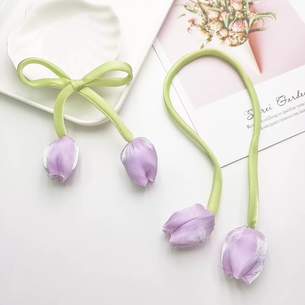 Nơ lụa hoa tuylip (kích thước to -45cm)-TÍM.