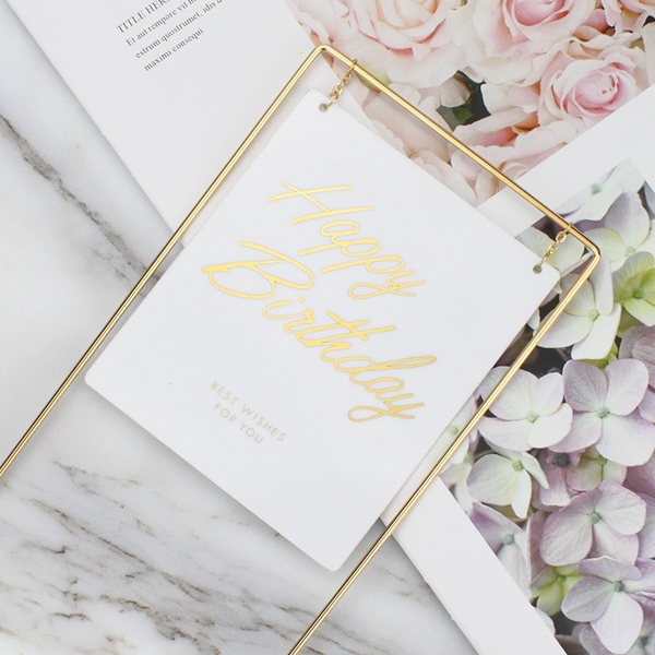 Mica HPBD hình chữ nhật - nền TRẮNG chữ vàng.