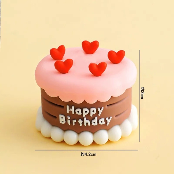 Bánh sinh nhật mini nhựa 1 tầng gắn trái tim đỏ -MÀU NÂU.