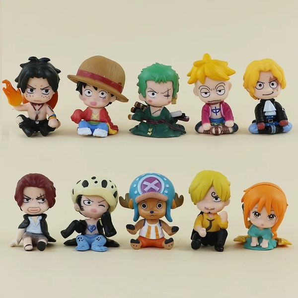 Set 10 tượng nhân vật nhựa đặc đảo hải tặc one piece.