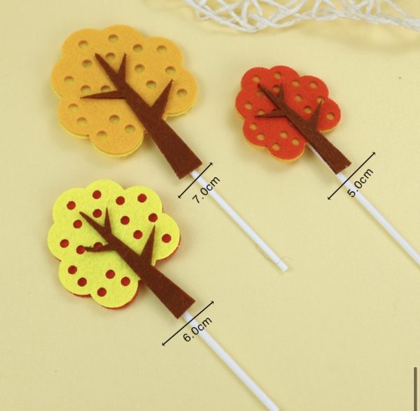 CAM-Set 3 cây lá uốn màu vàng đỏ (vải dạ).S05