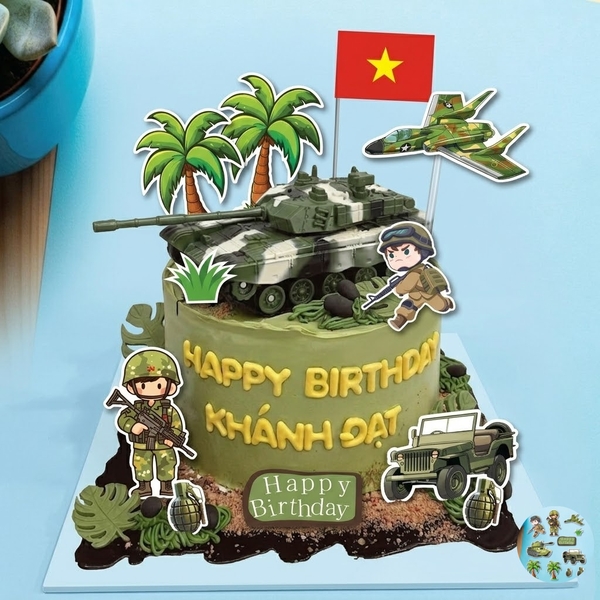 Combo 5 set giấy - bộ đội, xe tăng và cây dừa.
