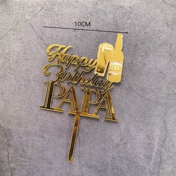 Set 10 mica HPBD PAPA gắn chai rượu-màu vàng.