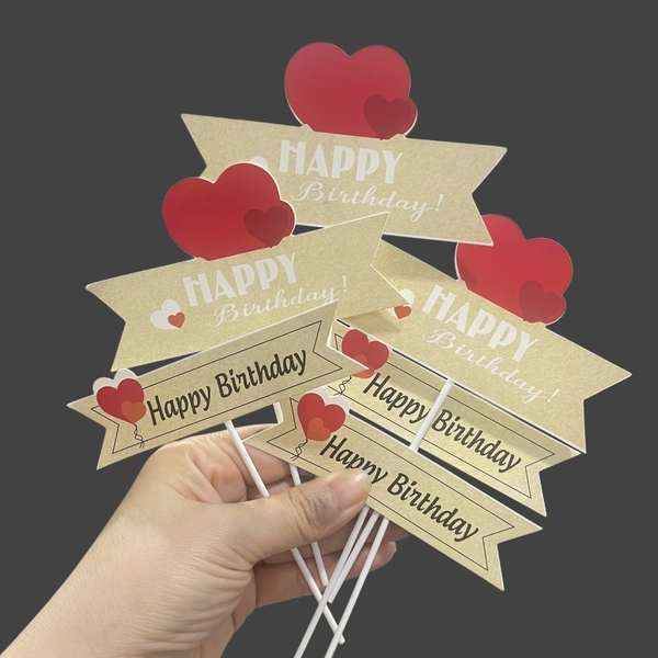 Set 6 chữ HPBD gắn trái tim đỏ giấy TN (màu nâu NHẠT).