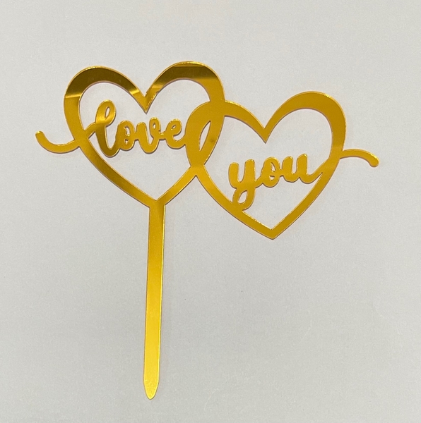 Set 10 mica LOVE YOU gắn 2 trái tim-vàng.