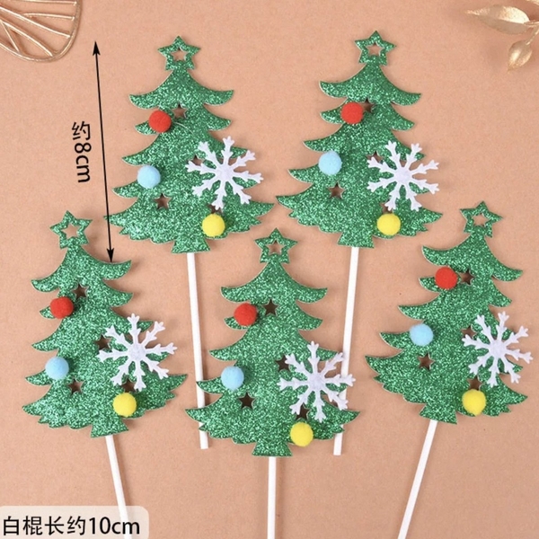 set 10 cây thông noel có gắn bông sắc màu.