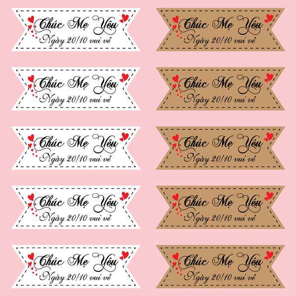 Set 60 thẻ giấy mix 2 màu nâu và trắng- Chúc mừng MẸ YÊU 20-10 vui vẻ (Q9015).