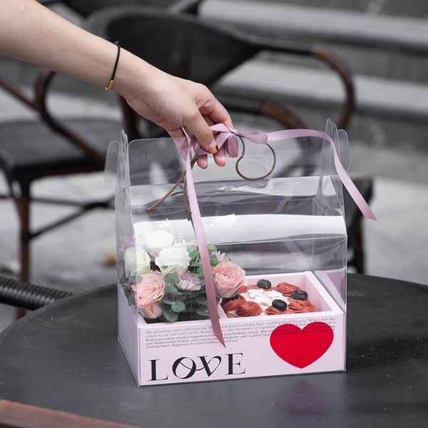 Set 10 hộp mica 2 ngăn LOVE -HỒNG.