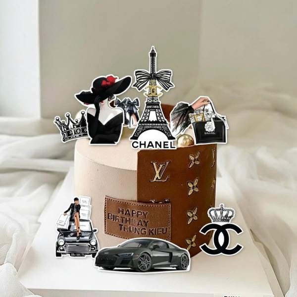 Combo 2 set giấy - cô gái chanel đen, tháp pari, ô tô đen.