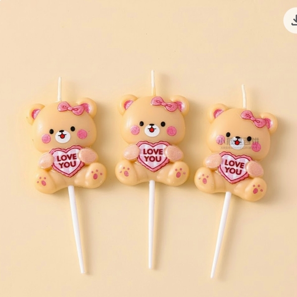 Set  5 NẾN gấu ôm trái tim hồng chữ LOVE YOU.