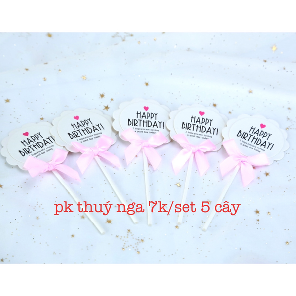 CAM-Set 5 bảng tròn trắng găn nơ hồng Q19