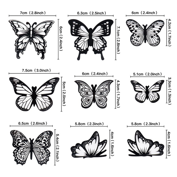 Set 9 bướm nhựa-ĐEN  (loại 1-dày).