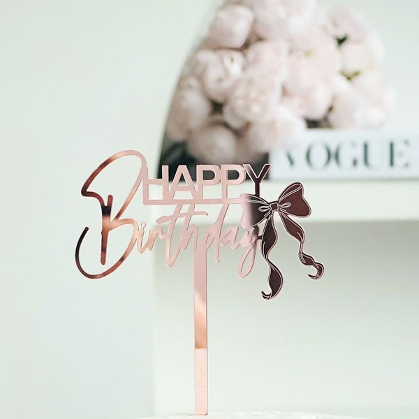 Set 10 mica HPBD gắn nơ ở cuối -MÀU HỒNG.