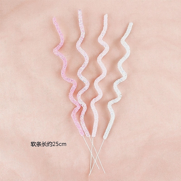 Set 4 cây cắm xoắn nhũ (trắng-hồng).