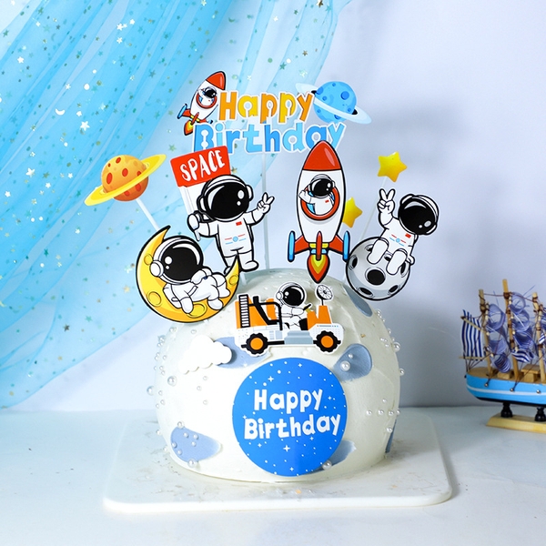 Combo 2 set giấy phi hành gia nhí mới (chữ HPBD XANH).
