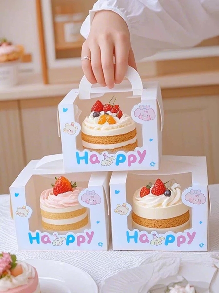 Set 50 hộp giấy cửa sổ- HAPPY sắc màu xanh hồng 16x16x15cm (KÈM ĐẾ).