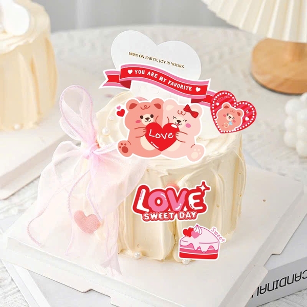 Combo 2 set giấy tình yêu - gấu love+bánh+hoa.