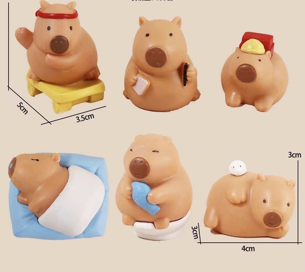 Set 6 chuột lang nước CAPYBARA siêu cấp NHỰA ĐẶC MẪU MỚI (set có con nằm ngủ)9680.