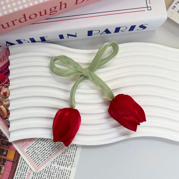 Nơ lụa hoa tuylip (kích thước to -45cm)-ĐỎ.