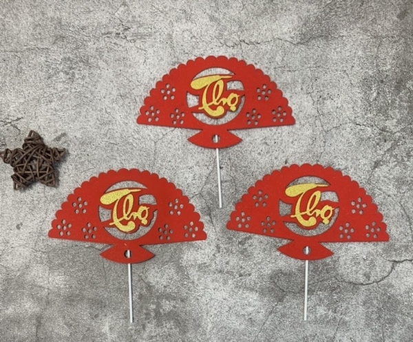 Set 3  chiếc quạt đỏ (chữ thọ)-HD.