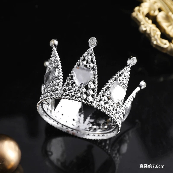 Vương miện 7 cánh mẫu mới đk 7.6cm-MÀU BẠC gắn đá TRẮNG.