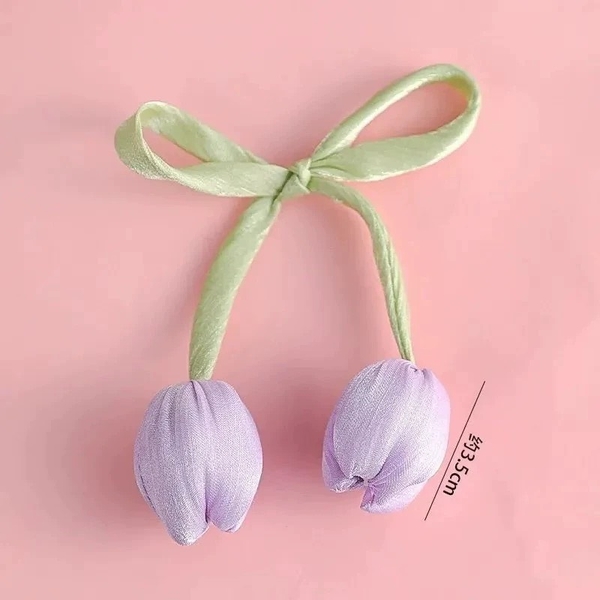 Nơ lụa hoa tuylip (kích thước to -45cm)-TÍM.