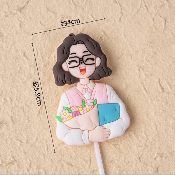 Tượng nhựa dẻo - cô giáo áo xanh dương.
