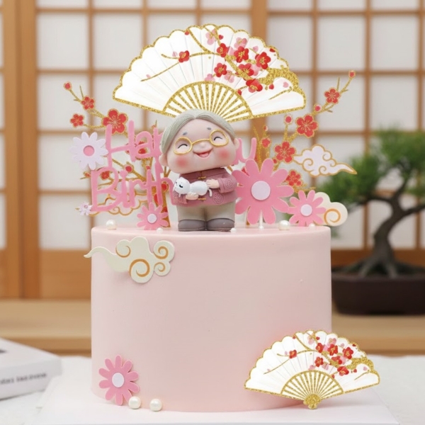 Combo 8 quạt giấy - mix 2 màu đỏ, trắng (có hoạ tiết hoa đào) ép nhũ.