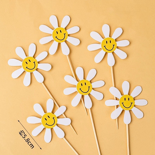 Set 45 cây cắm hình bông hoa (nụ hoa hình mặt trời mỉm cười) -MÀU TRẮNG.
