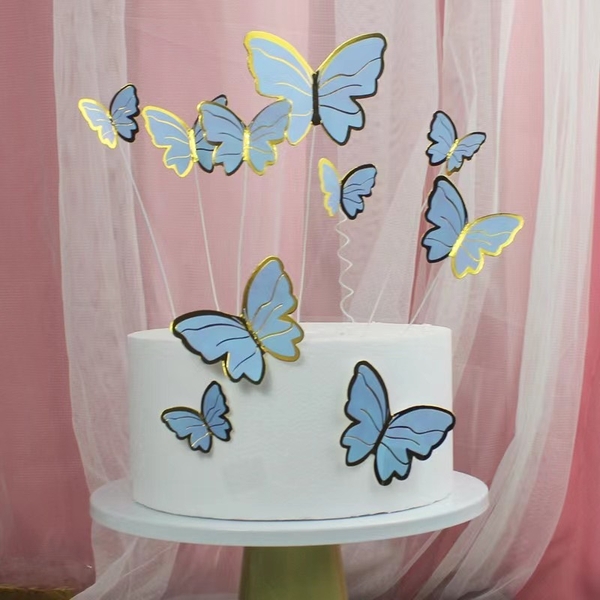 Set 10 bướm giấy màu xanh.