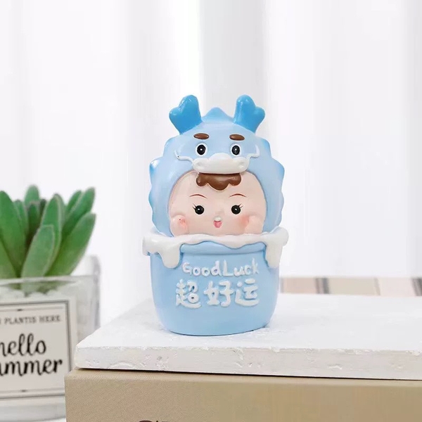 Bé Rồng sứ ngồi giỏ-XANH.