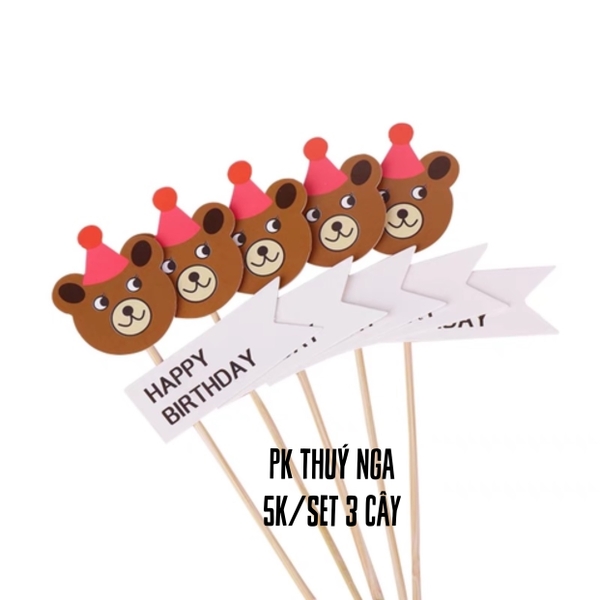 CAM-Set 3 cây cắm HPBD đầu gấu nâu.