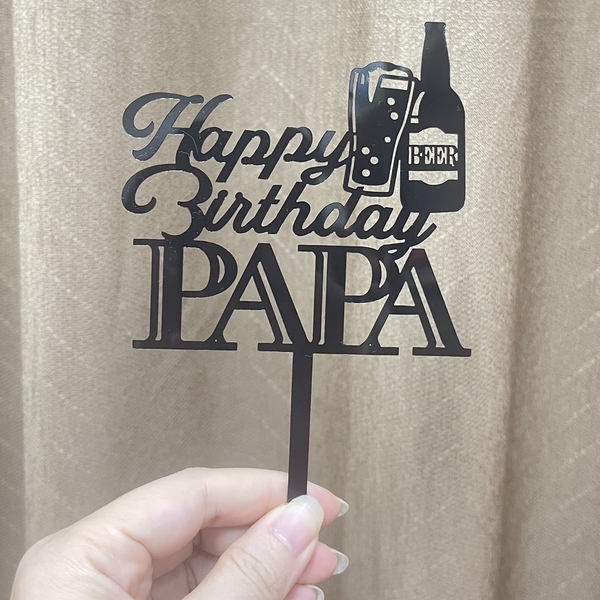 Set 10 mica HPBD PAPA gắn chai rượu-màu ĐEN.