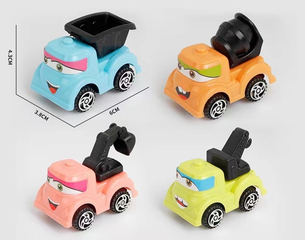 set 4 ô tô hoạt hình công trình màu sáng.