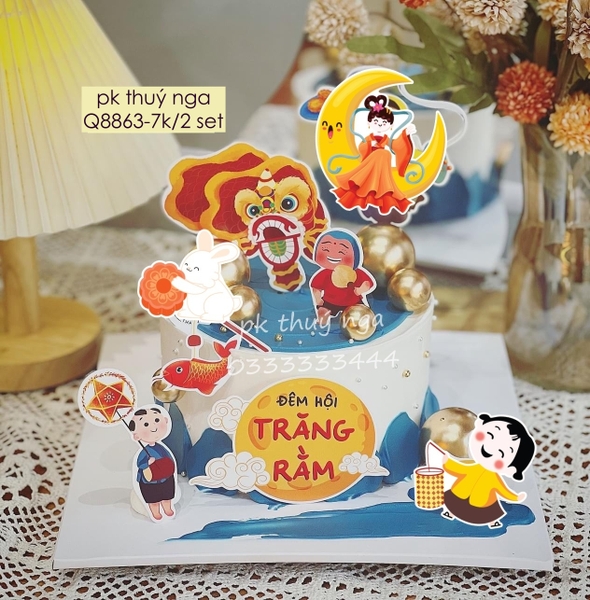 Combo 2 set giấy trung thu -rước đèn mẫu 1 (hằng nga ngồi trăng, cá chép, múa lân).