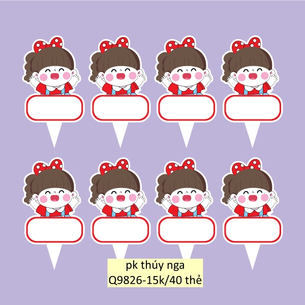 Set 40 thẻ giấy có chân cắm-bé GÁI đội mũ giơ 2 tay.