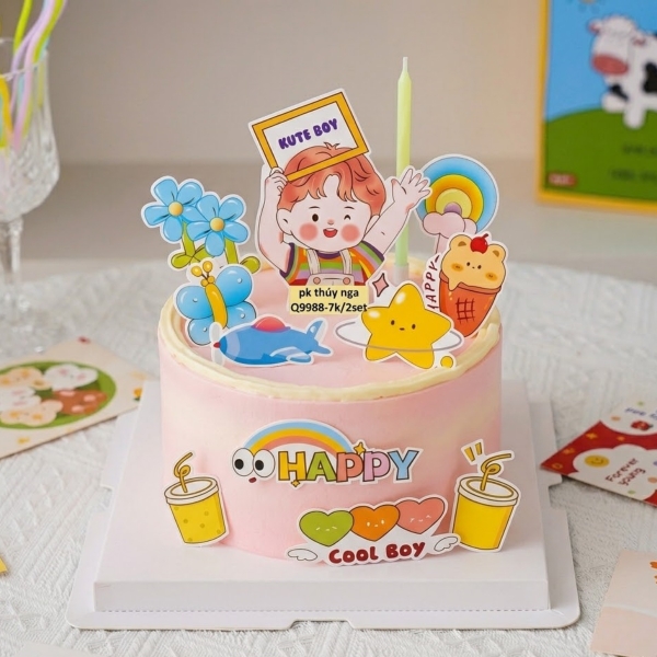 Combo 2 set giấy- bé TRAI áo cầu vồng, hoa và kẹo mút.