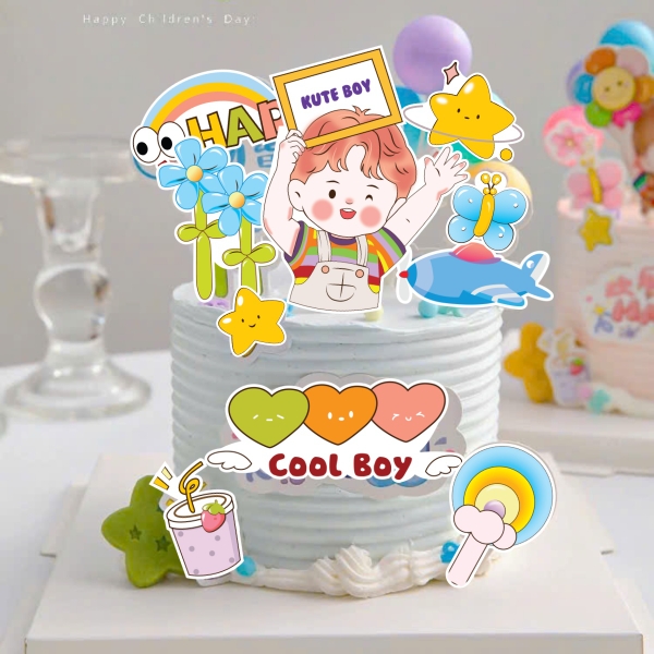 Combo 2 set giấy- bé TRAI áo cầu vồng, hoa và kẹo mút.