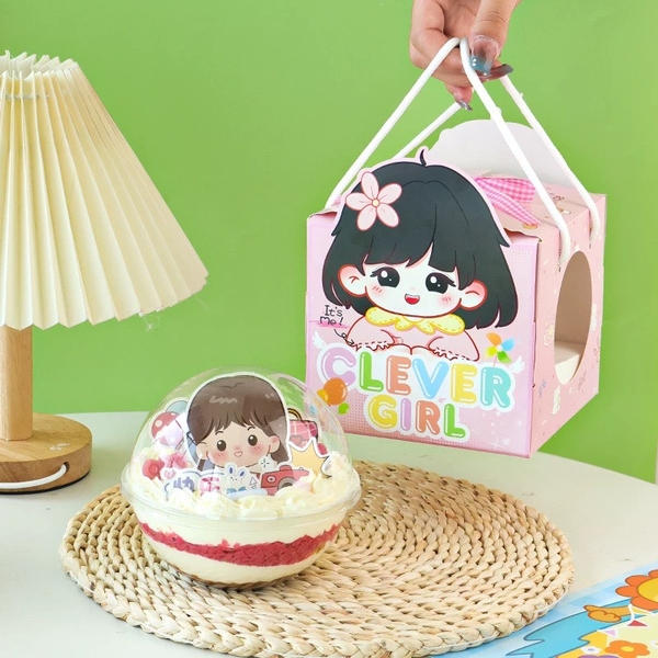 Set 5 hộp giấy chữ nhật có quai xách kèm hộp cầu nhựa -mẫu BÉ GÁI clever girl.