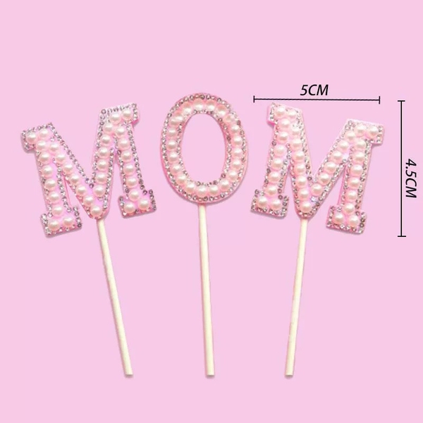 Set 5 Chữ MOM gắn hạt nhựa -HỒNG size to.