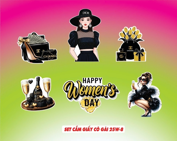 10 set giấy cô gái đội mũ đen và chai rượu HD-25W.8.