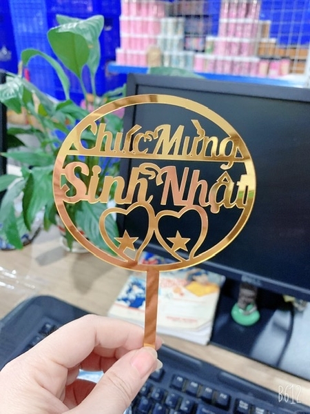 Set 10 mica chữ chúc mừng sinh nhật tròn-vàng.