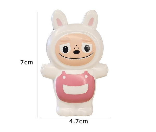 Tượng LABUBU nhựa cứng kt 7cm-HỒNG TRẮNG.