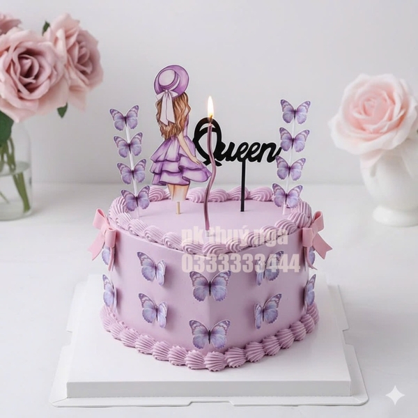 10 set giấy -  cô gái đội mũ màu tím và bướm giấy màu tím.