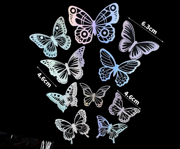 Set 10 bướm nhựa-TRẮNG ÁNH XANH HỒNG.
