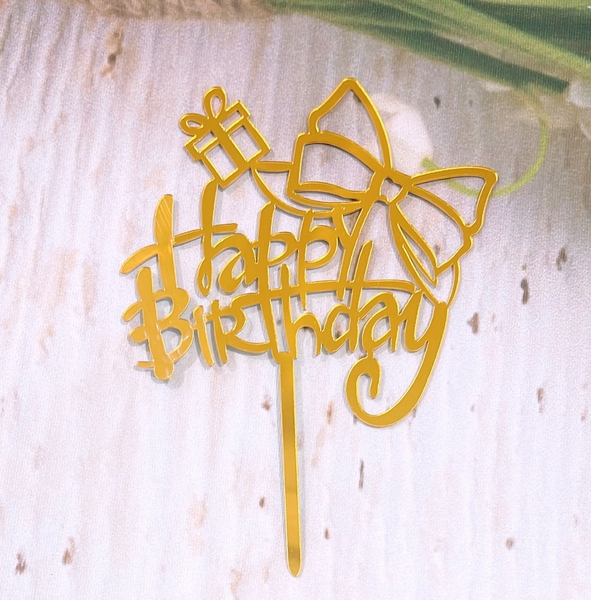 Set 10 mica HPBD gắn hộp quà và nơ VÀNG.