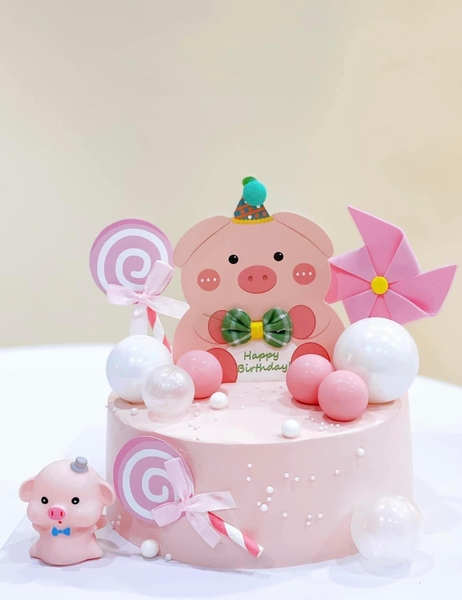 Thẻ giấy Heo hồng cài nơ vải.