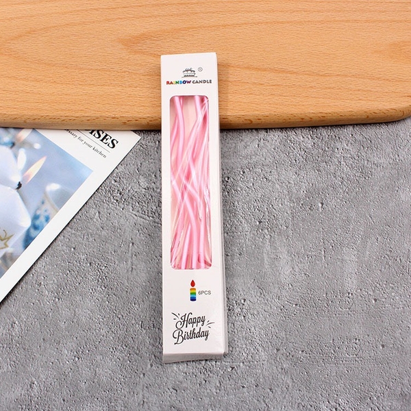 VỈ 6 cây nến xoắn dài -HỒNG (không nhũ)9832.