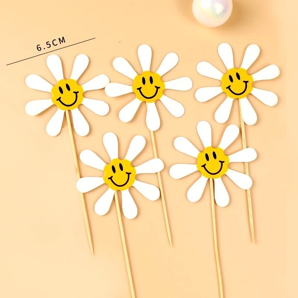 Set 30 cây cắm hình bông hoa trắng (nụ hoa hình mặt trời mỉm cười).